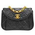 CHANEL 1994-1996 Round Flap Bag Mini Black Lambskin