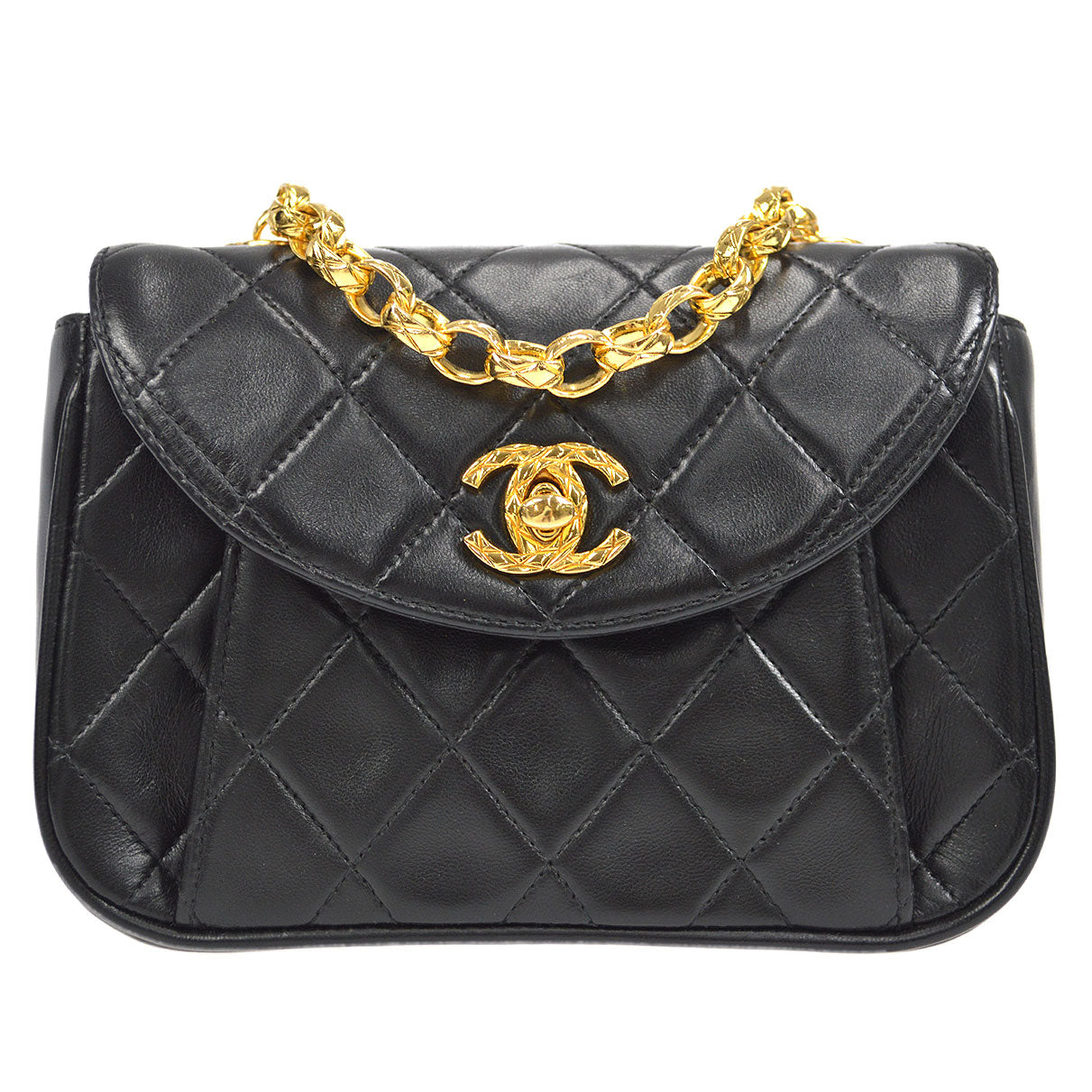 CHANEL 1994-1996 Round Flap Bag Mini Black Lambskin