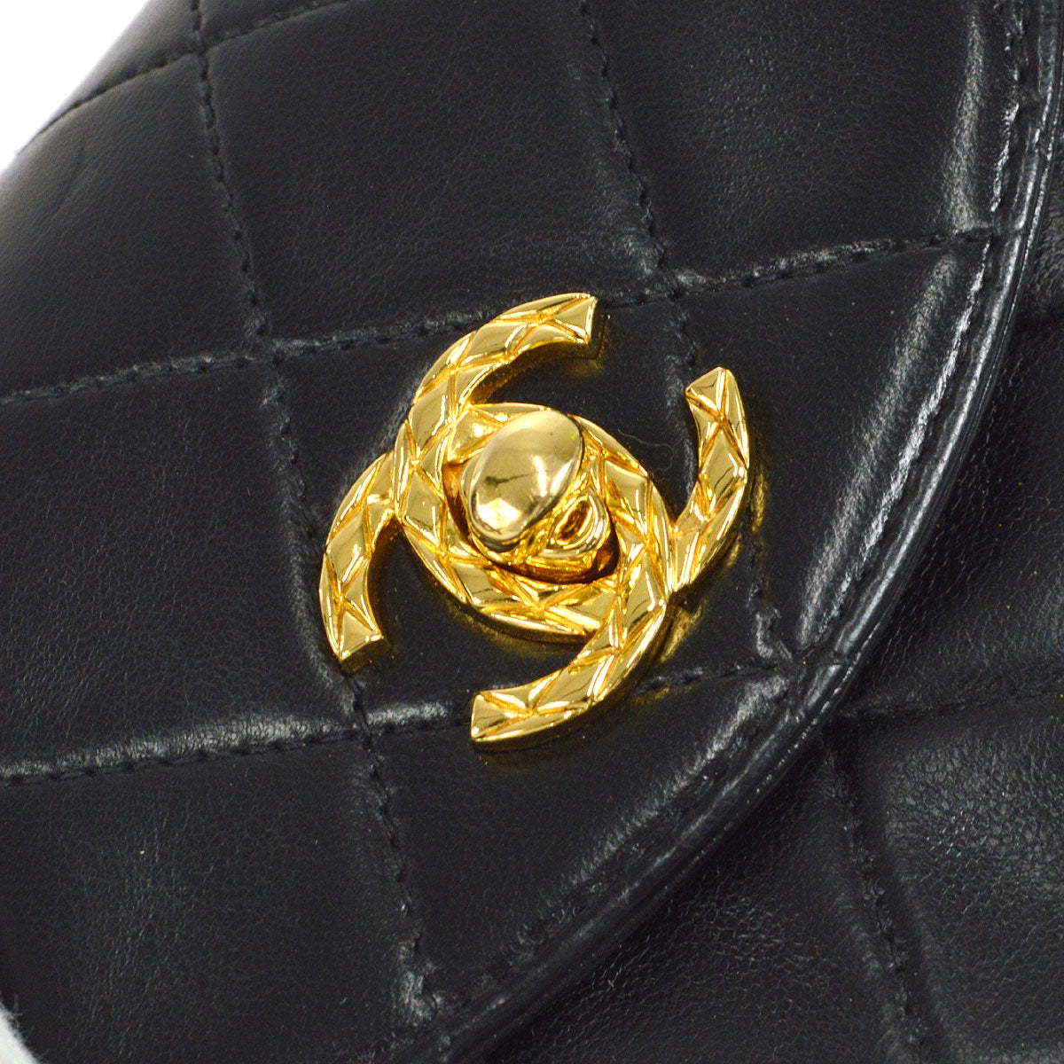 CHANEL 1994-1996 Round Flap Bag Mini Black Lambskin