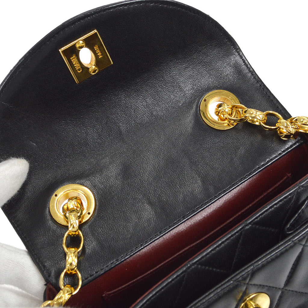 CHANEL 1994-1996 Round Flap Bag Mini Black Lambskin