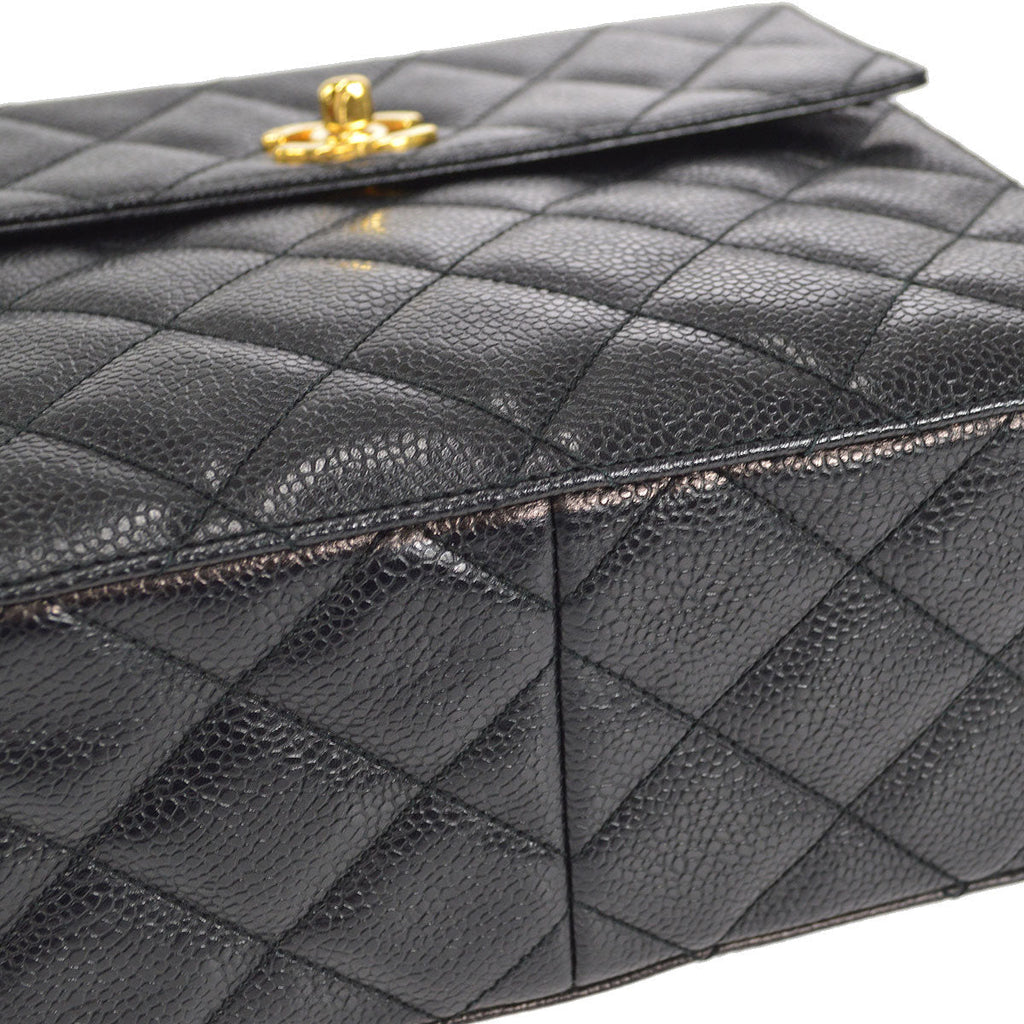 CHANEL 1996-1997 Flap Box Shoulder Bag Small Black Caviar