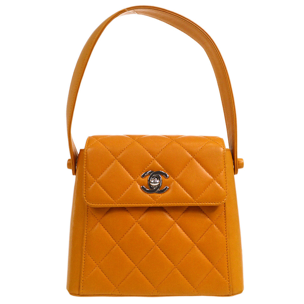 CHANEL 1997-1999 Flap Handbag Mini SHW Orange Lambskin