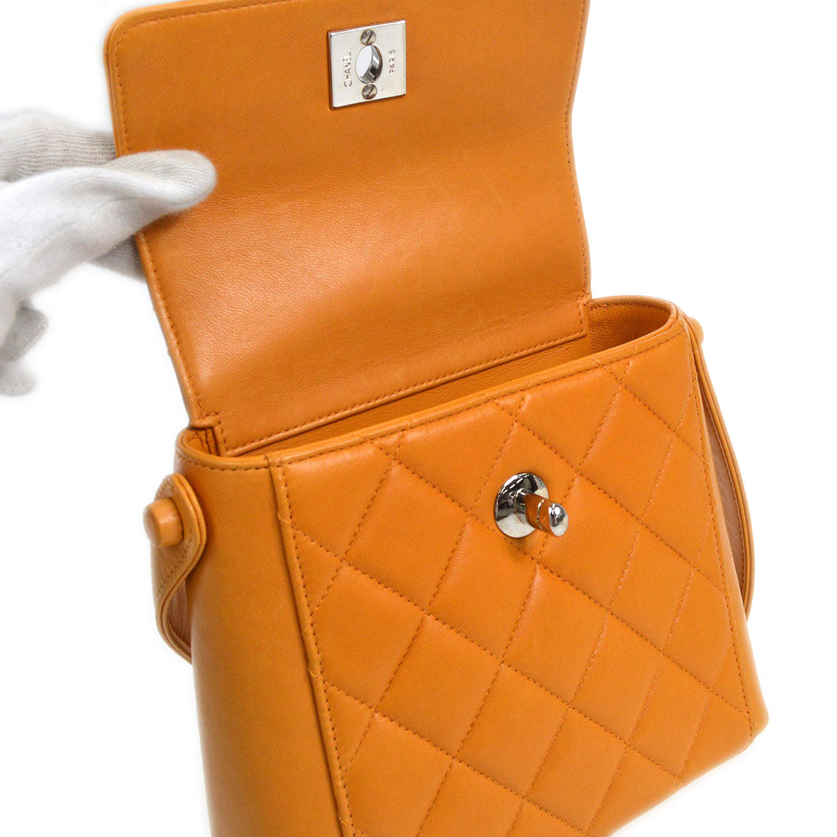CHANEL 1997-1999 Flap Handbag Mini SHW Orange Lambskin