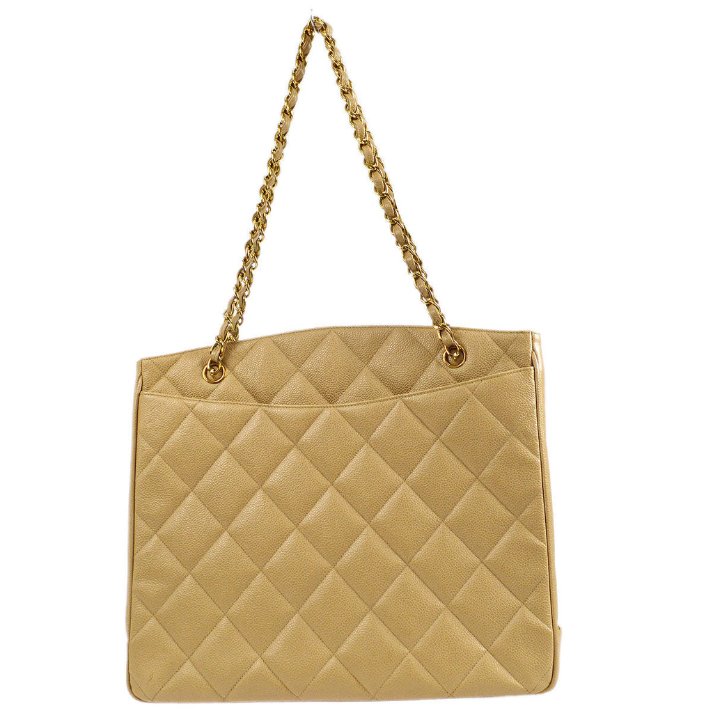 CHANEL 1994-1996 Pocket Chain Tote Beige Caviar