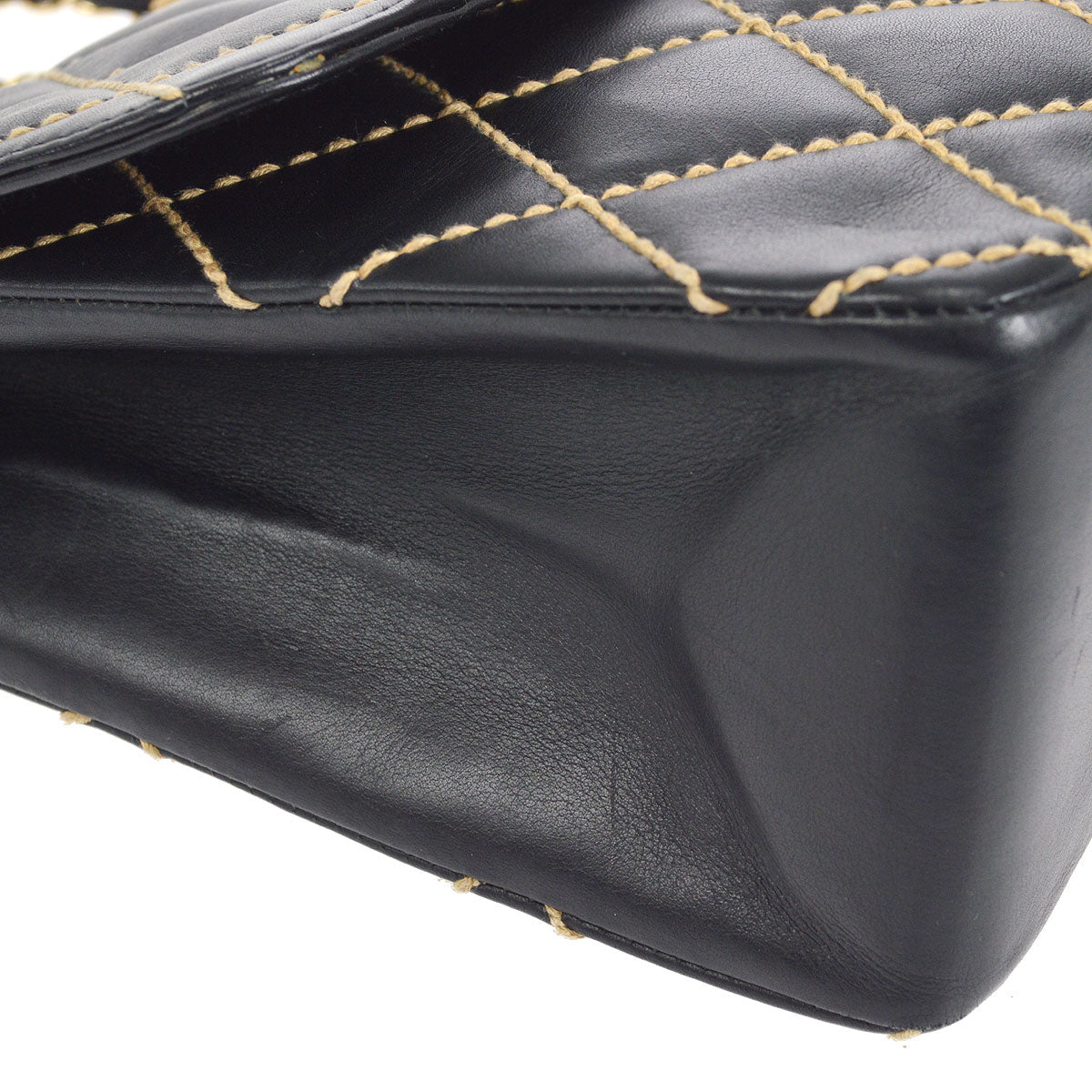 CHANEL 2001-2003 Wild Stitch Straight Flap Jumbo Black Calfskin