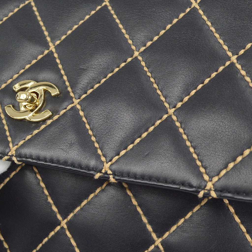 CHANEL 2001-2003 Wild Stitch Straight Flap Jumbo Black Calfskin