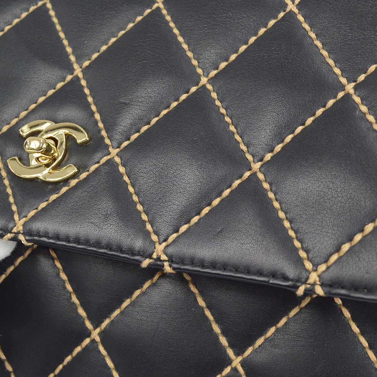 CHANEL 2001-2003 Wild Stitch Straight Flap Jumbo Black Calfskin