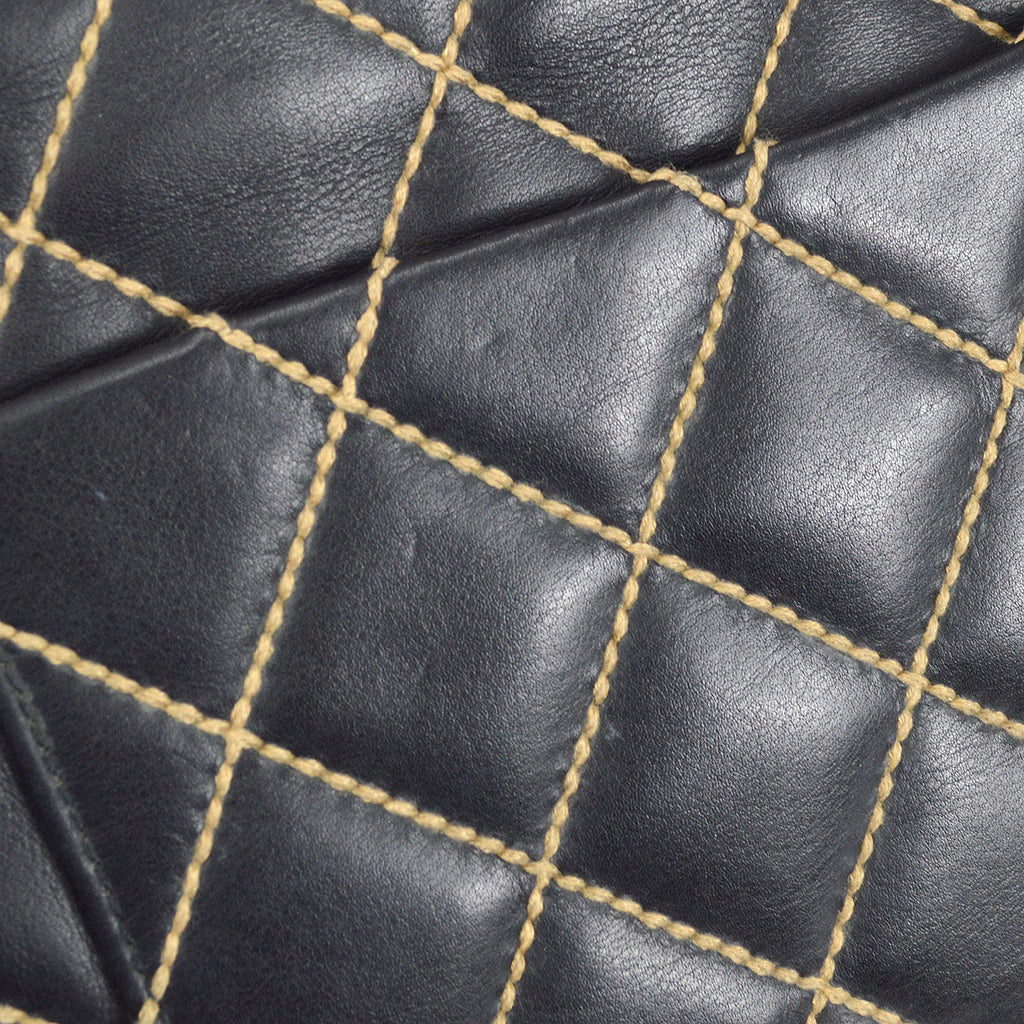 CHANEL 2001-2003 Wild Stitch Straight Flap Jumbo Black Calfskin