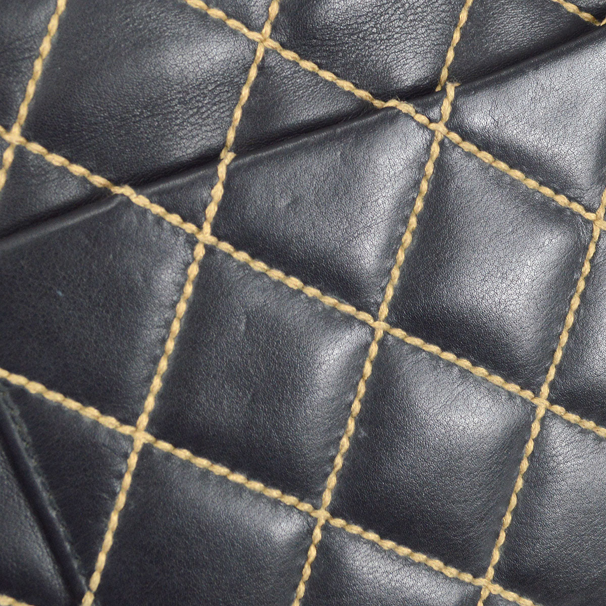 CHANEL 2001-2003 Wild Stitch Straight Flap Jumbo Black Calfskin