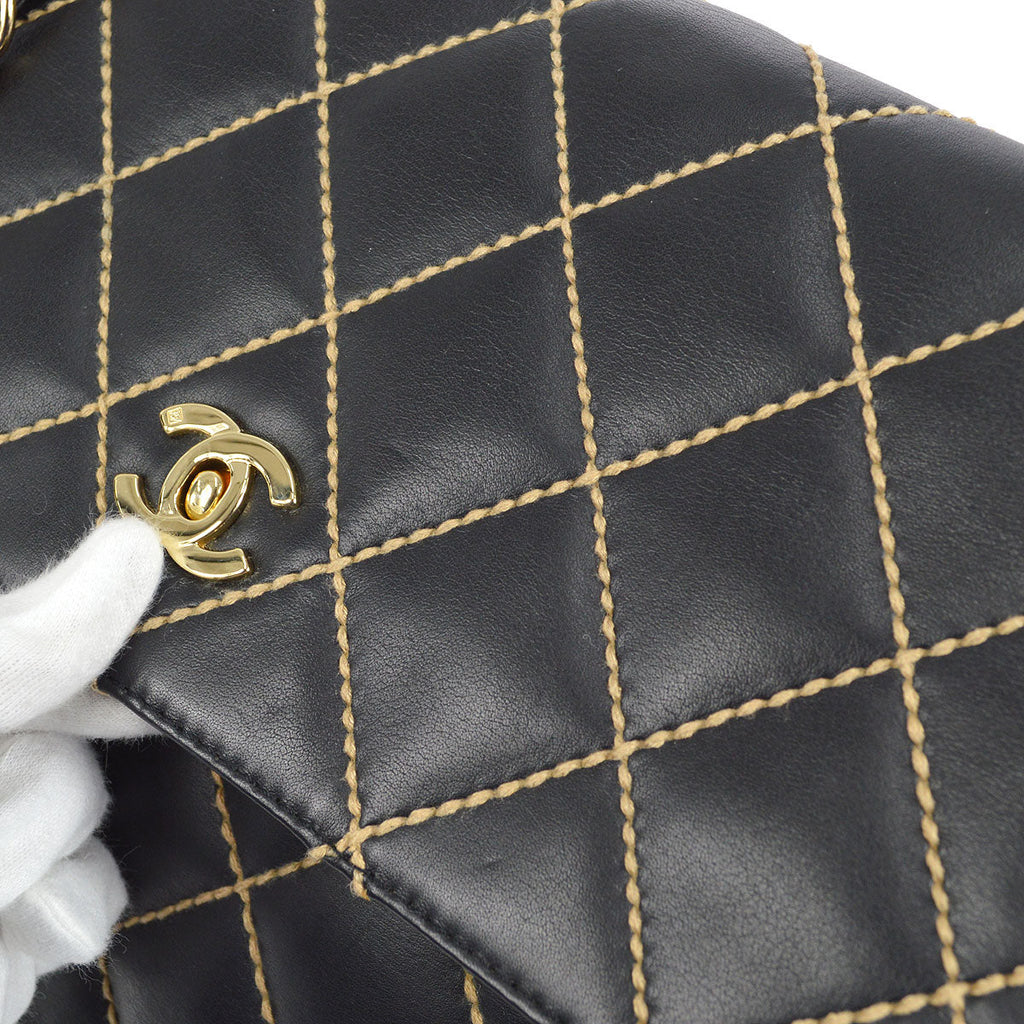 CHANEL 2001-2003 Wild Stitch Straight Flap Jumbo Black Calfskin