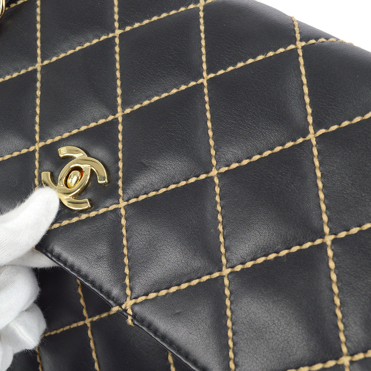 CHANEL 2001-2003 Wild Stitch Straight Flap Jumbo Black Calfskin