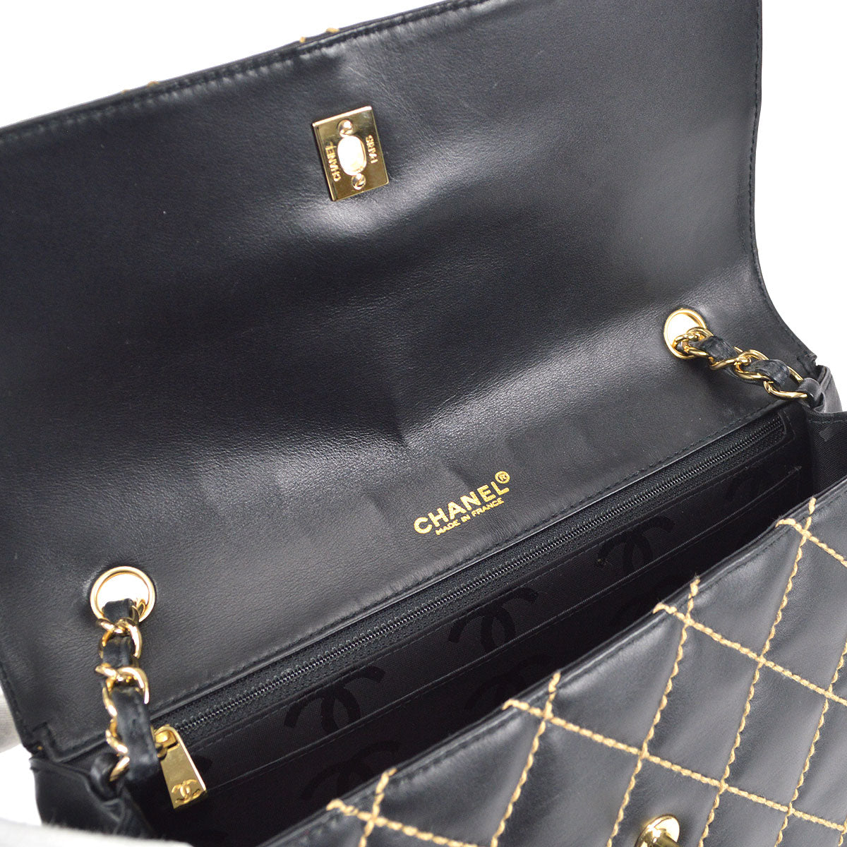 CHANEL 2001-2003 Wild Stitch Straight Flap Jumbo Black Calfskin
