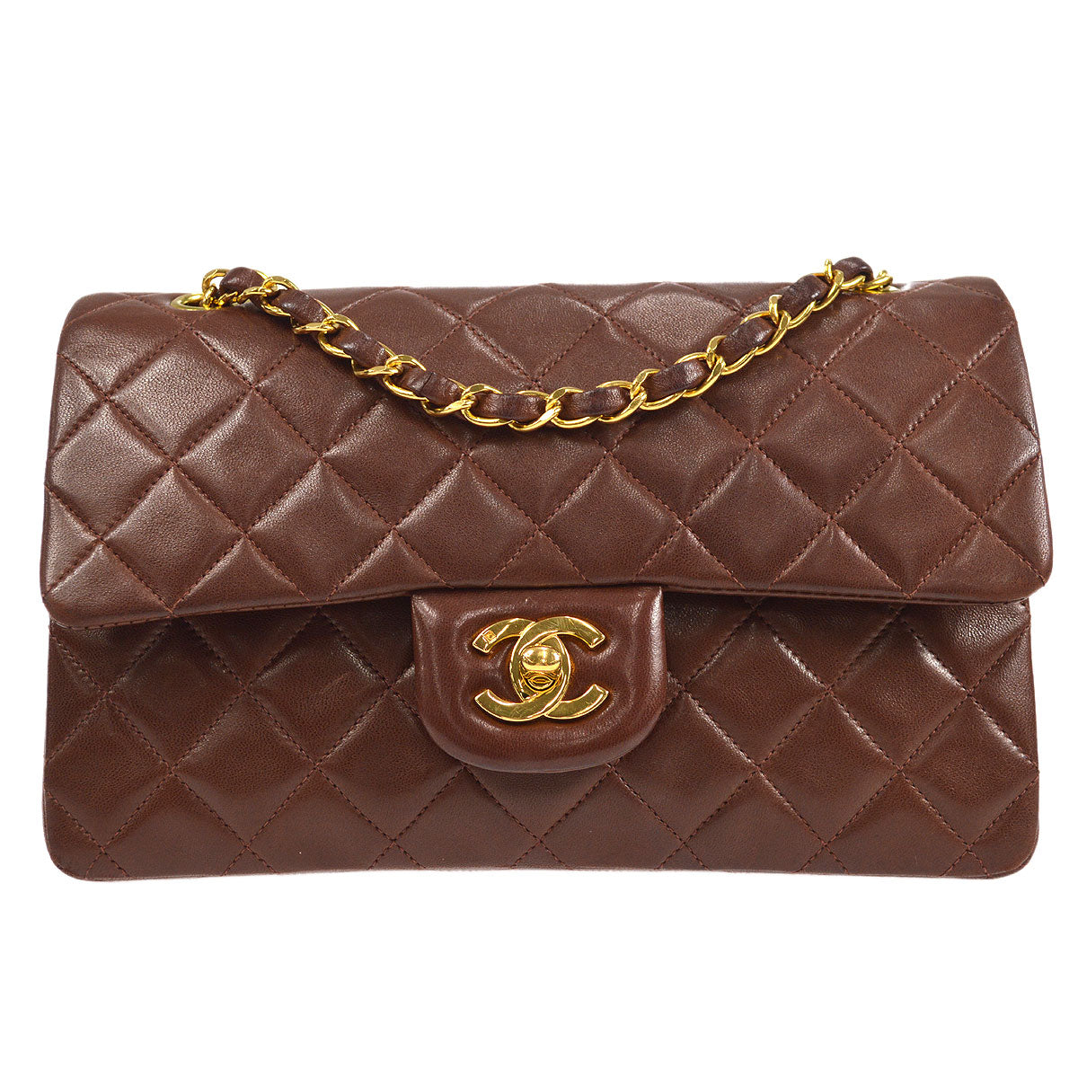 CHANEL 1996-1997 Classic Double Flap Small Brown Lambskin