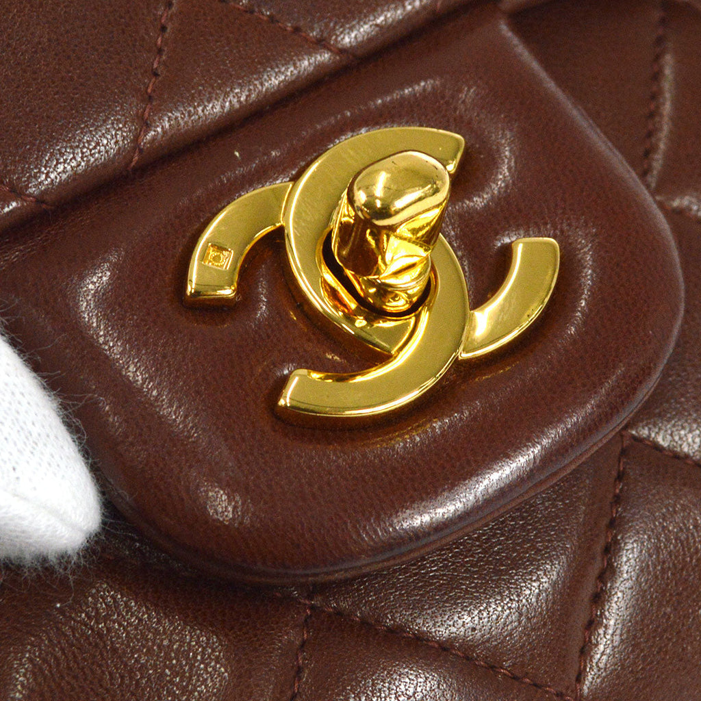CHANEL 1996-1997 Classic Double Flap Small Brown Lambskin