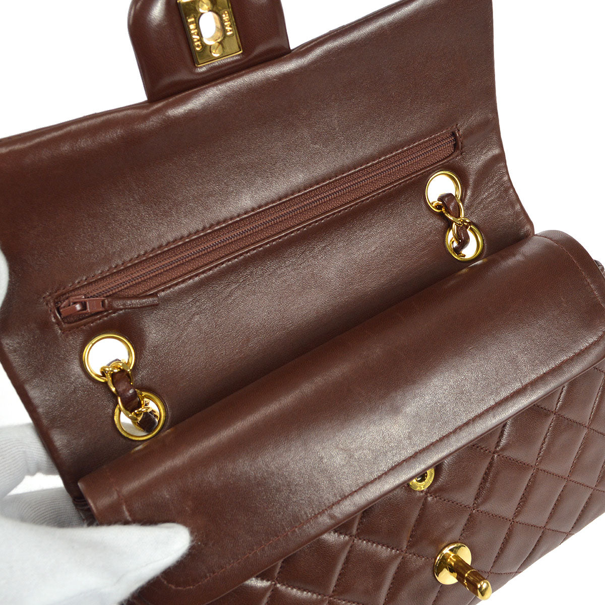 CHANEL 1996-1997 Classic Double Flap Small Brown Lambskin