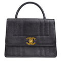 CHANEL 1994-1996 Border Vertical Flap Handbag Black Caviar