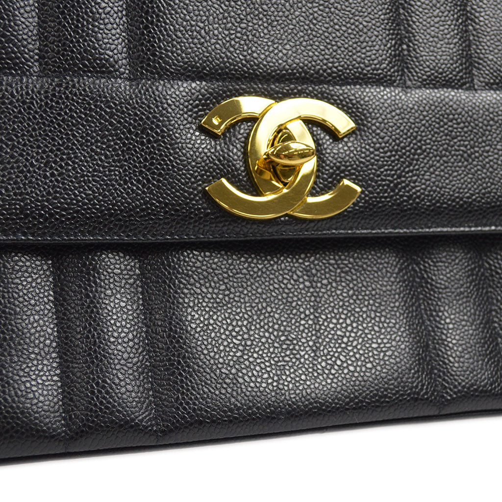 CHANEL 1994-1996 Border Vertical Flap Handbag Black Caviar