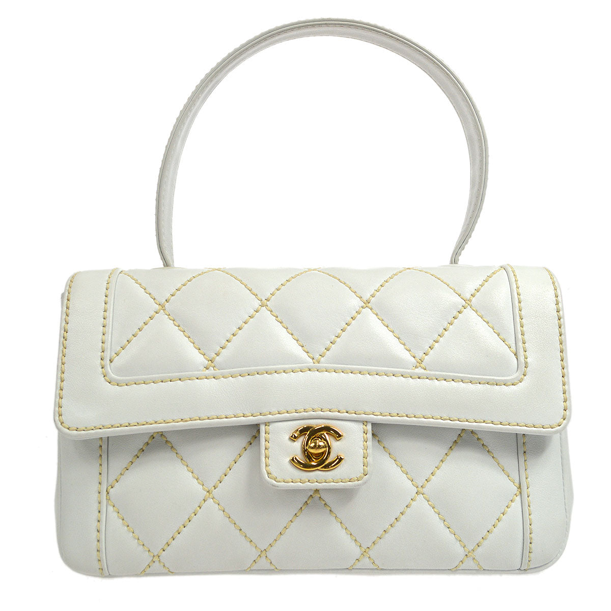 CHANEL 2004-2005 Wild Stitch Handbag Medium White Calfskin