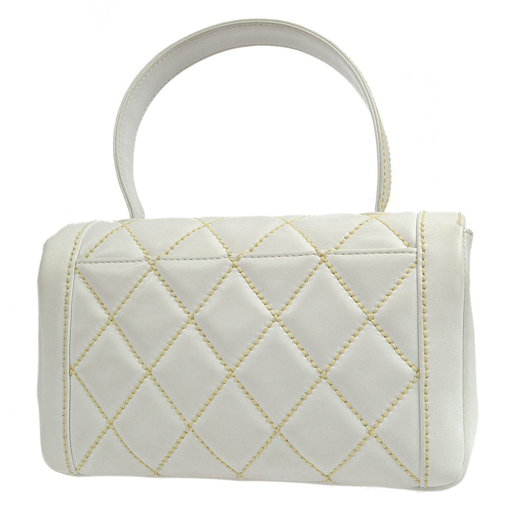 CHANEL 2004-2005 Wild Stitch Handbag Medium White Calfskin