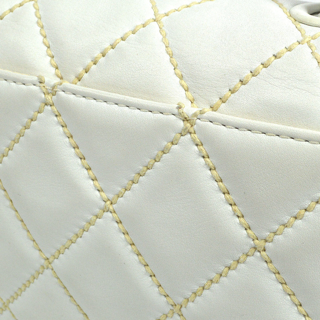 CHANEL 2004-2005 Wild Stitch Handbag Medium White Calfskin