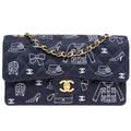 CHANEL 2001-2003 Icon Printed Classic Double Flap Medium Black
