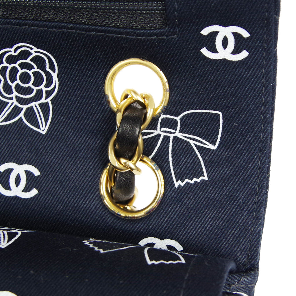 CHANEL 2001-2003 Icon Printed Classic Double Flap Medium Black