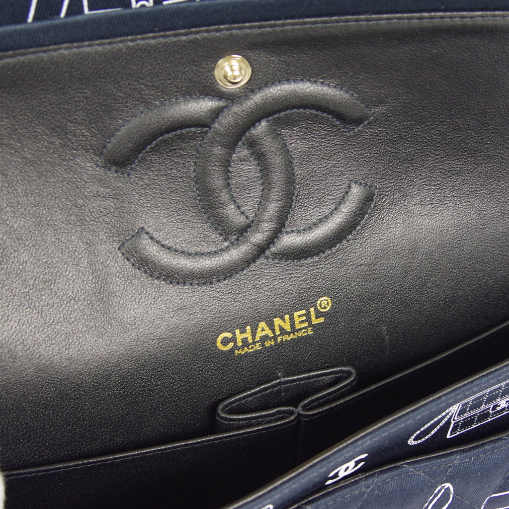 CHANEL 2001-2003 Icon Printed Classic Double Flap Medium Black