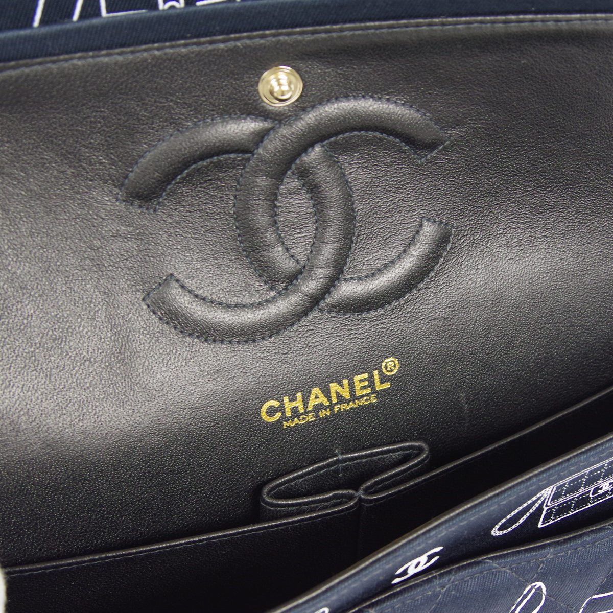 CHANEL 2001-2003 Icon Printed Classic Double Flap Medium Black