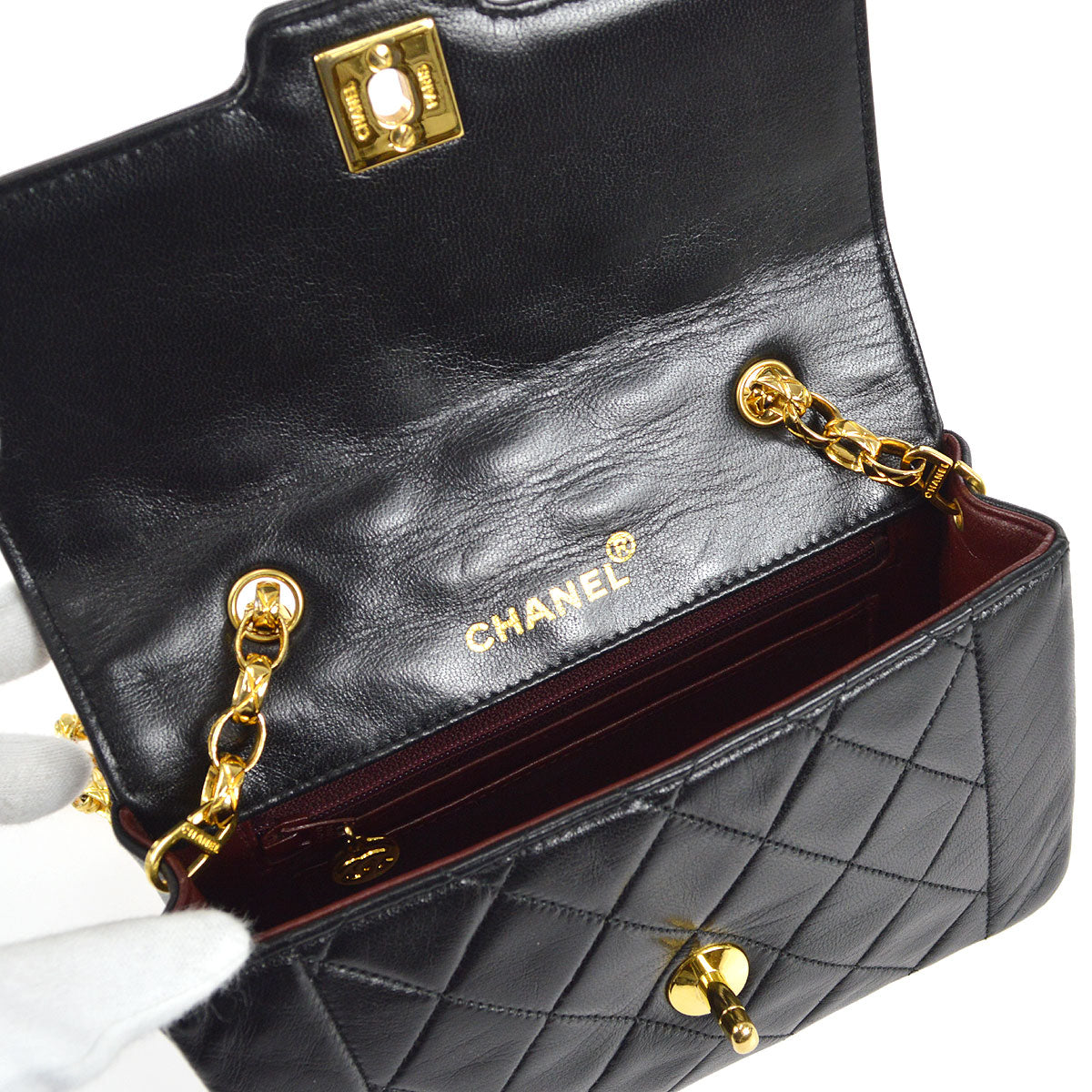 CHANEL 1989-1991 Border Flap Mini Black Lambskin