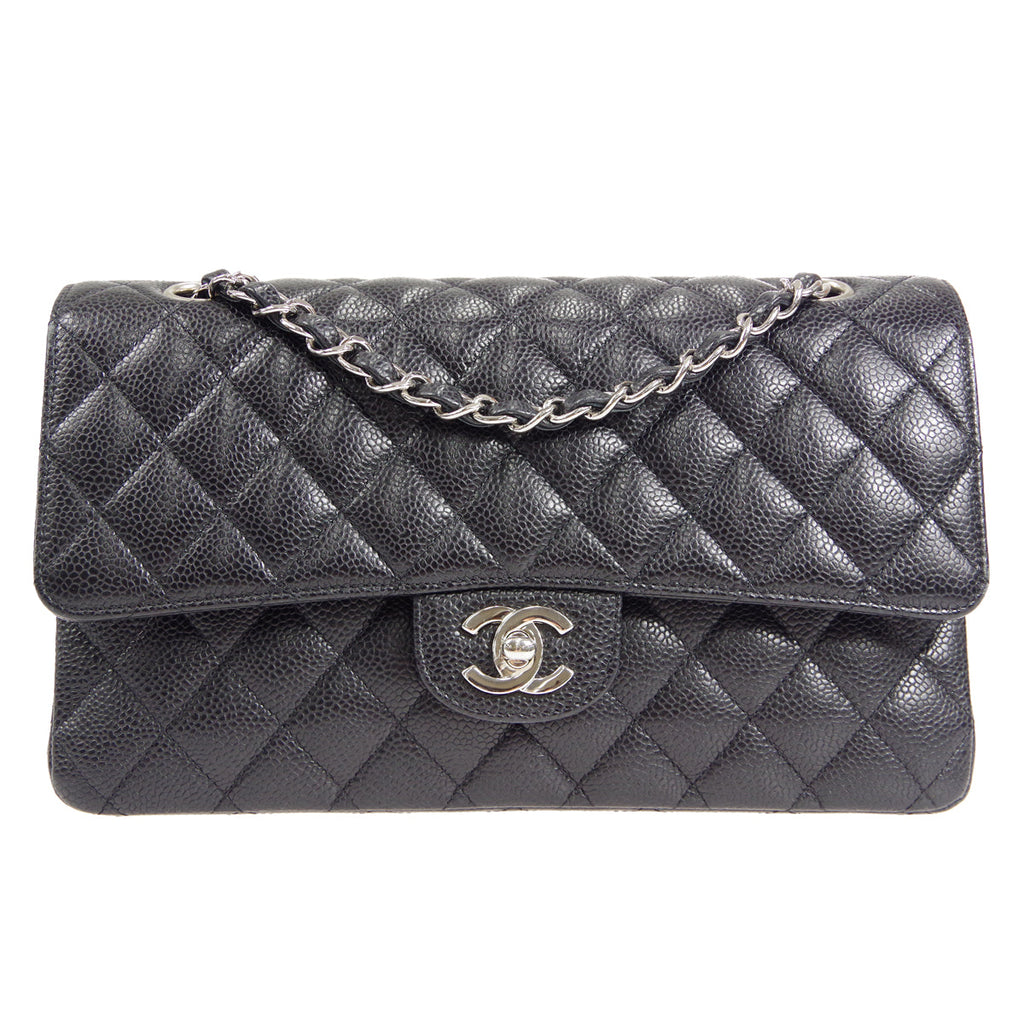 CHANEL 2005-2006 Classic Double Flap Medium SHW Black Caviar