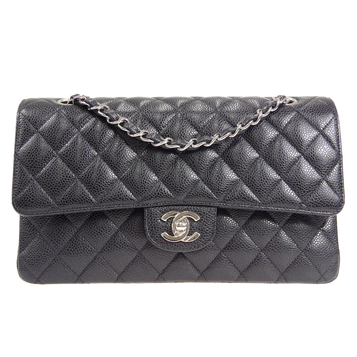CHANEL 2005-2006 Classic Double Flap Medium SHW Black Caviar