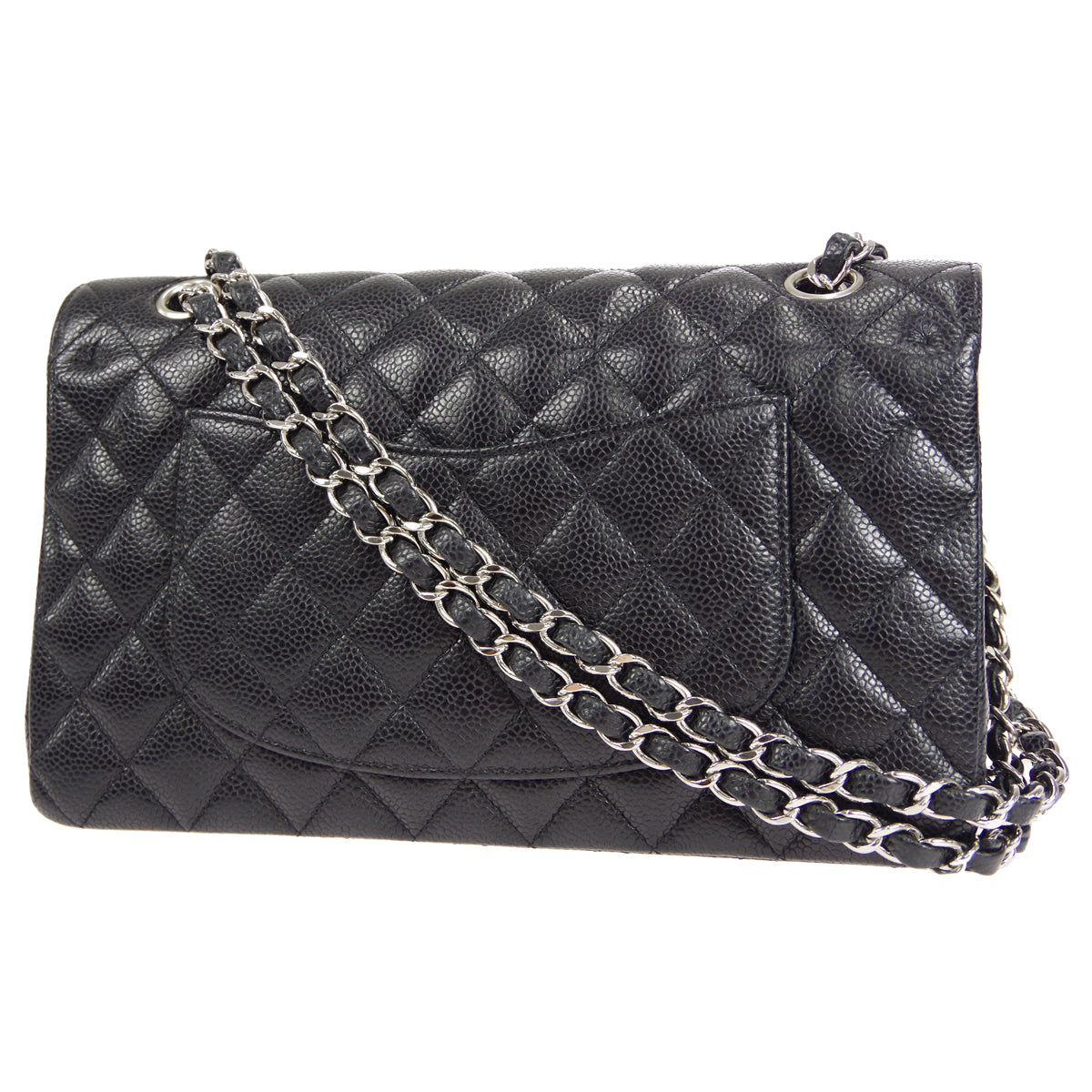 CHANEL 2005-2006 Classic Double Flap Medium SHW Black Caviar