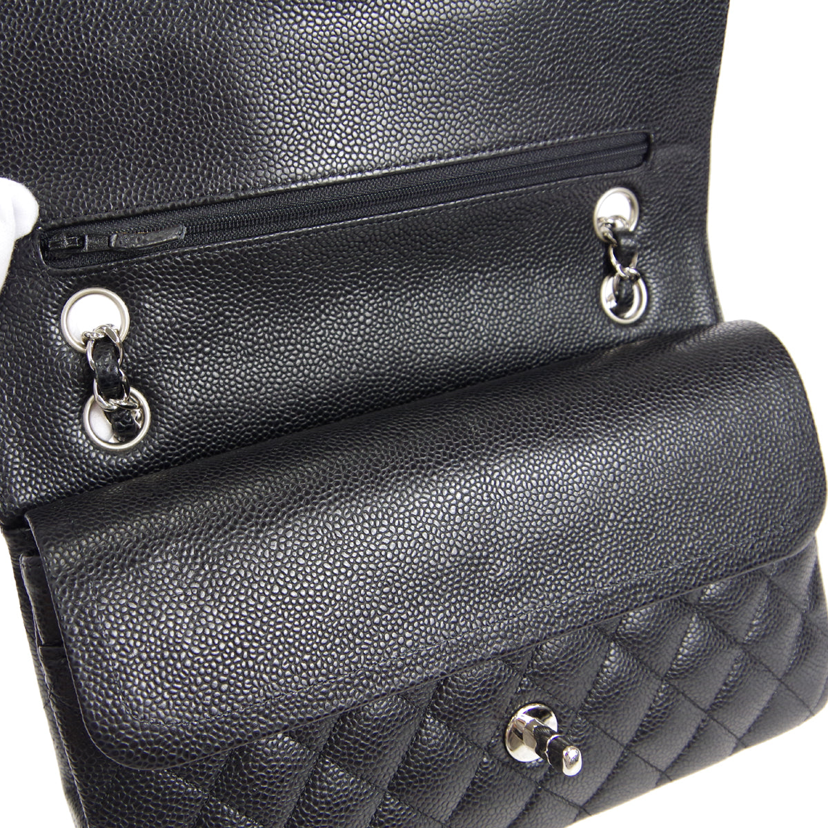 CHANEL 2005-2006 Classic Double Flap Medium SHW Black Caviar