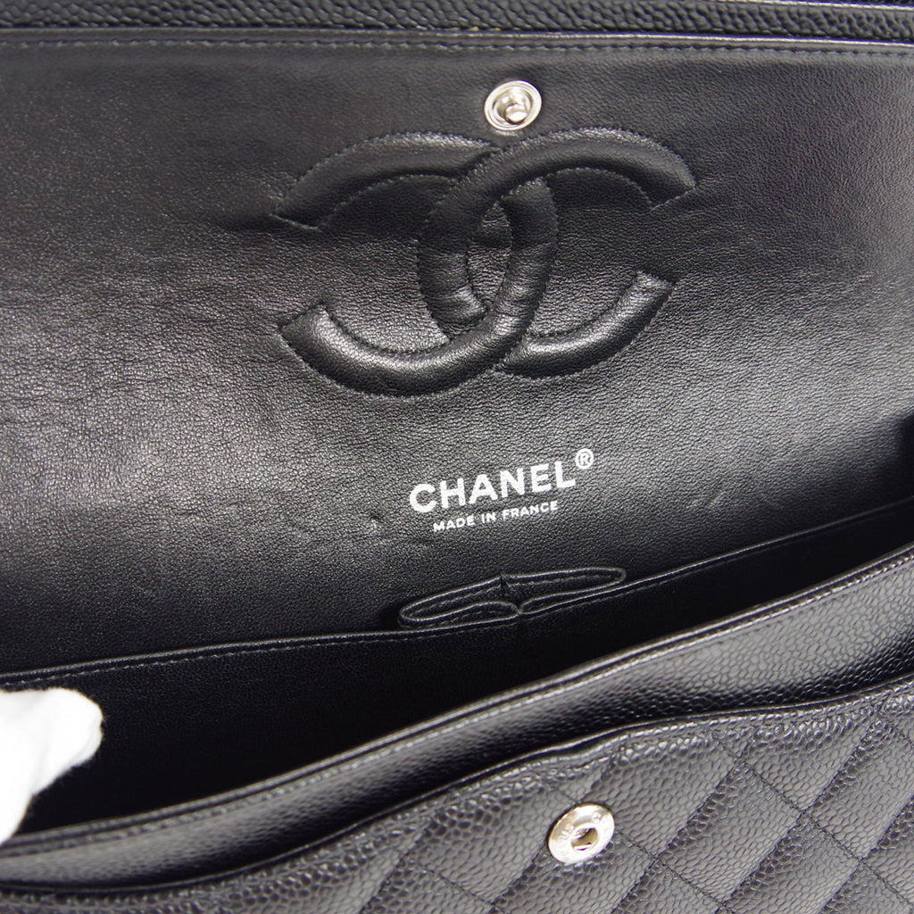 CHANEL 2005-2006 Classic Double Flap Medium SHW Black Caviar