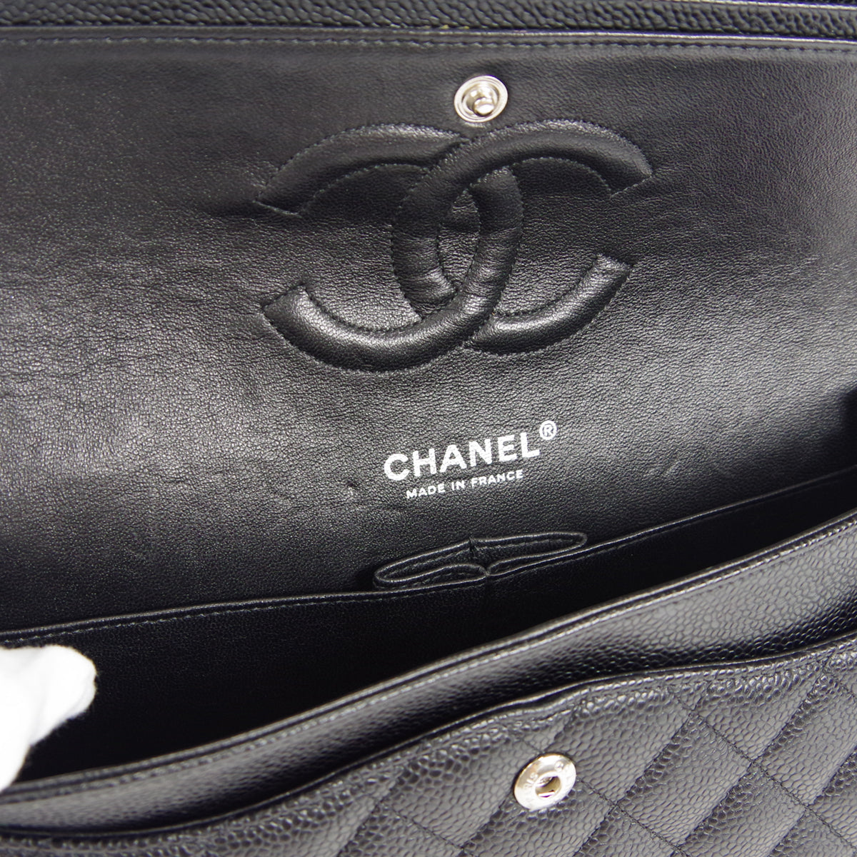 CHANEL 2005-2006 Classic Double Flap Medium SHW Black Caviar