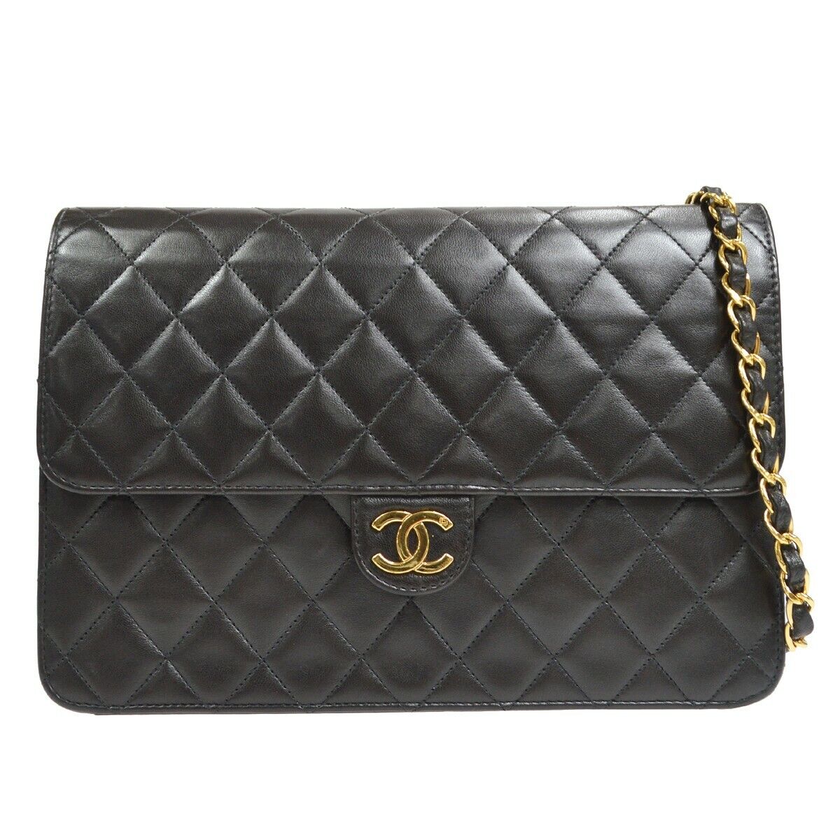 CHANEL 1997-1999 CC Pushlock Half Flap Medium Black Lambskin