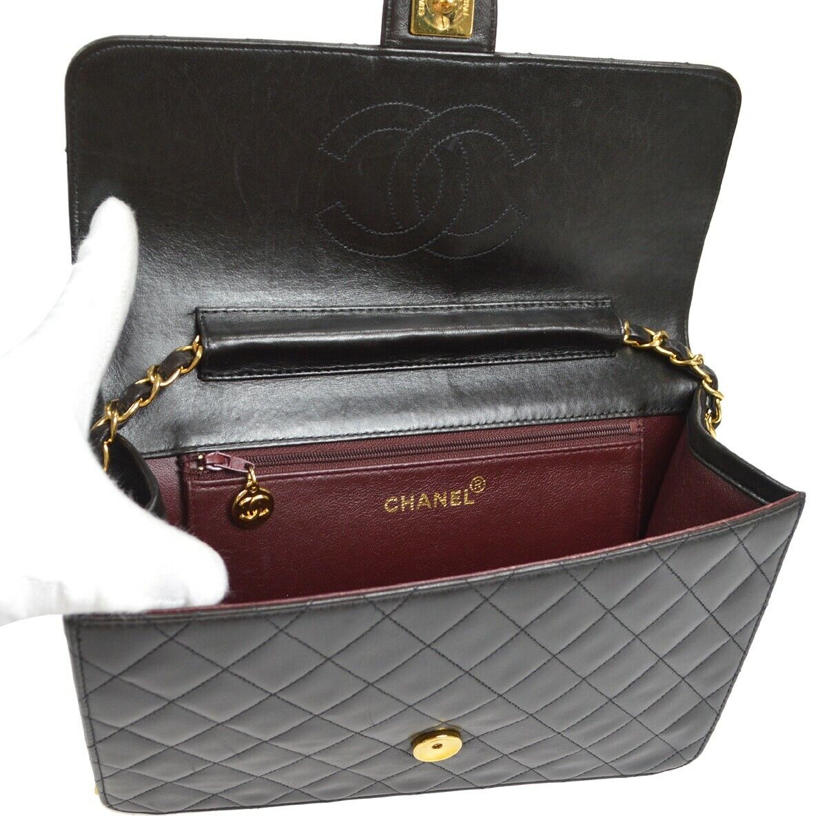 CHANEL 1997-1999 CC Pushlock Half Flap Medium Black Lambskin