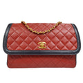 CHANEL 1989-1991 Round Flap Medium & Pouch Set Red Lambskin