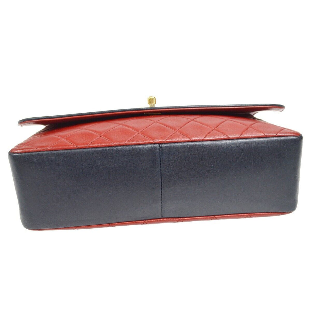 CHANEL 1989-1991 Round Flap Medium & Pouch Set Red Lambskin