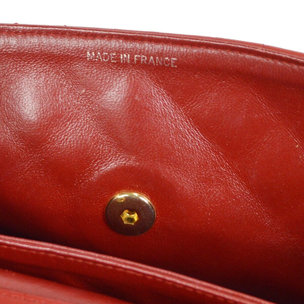 CHANEL 1989-1991 Round Flap Medium & Pouch Set Red Lambskin