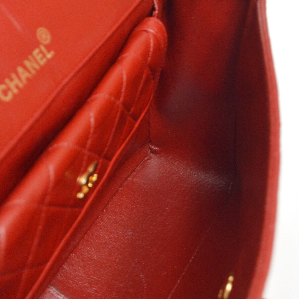 CHANEL 1989-1991 Round Flap Medium & Pouch Set Red Lambskin