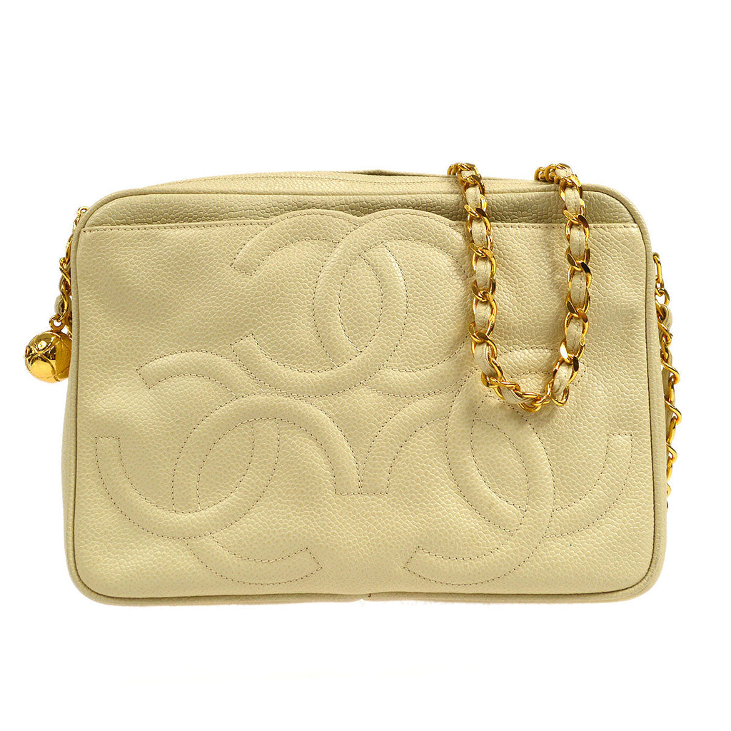 CHANEL 1994-1996 Triple CC Camera Bag Small Ivory Caviar