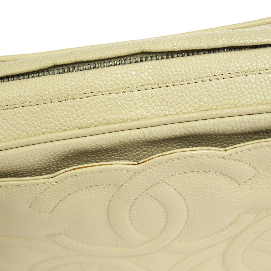 CHANEL 1994-1996 Triple CC Camera Bag Small Ivory Caviar
