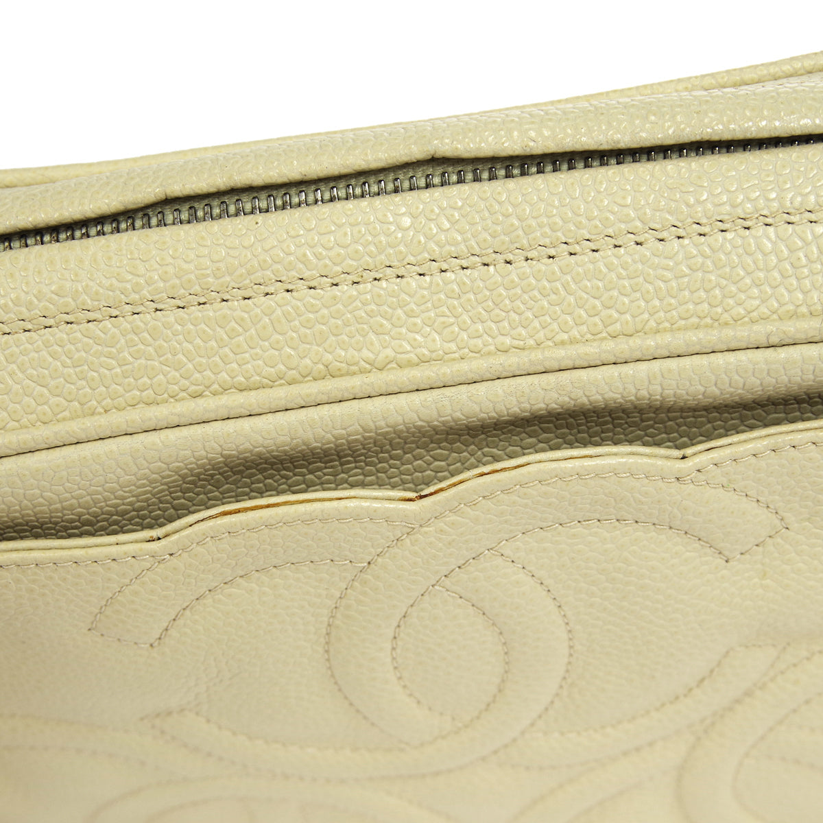 CHANEL 1994-1996 Triple CC Camera Bag Small Ivory Caviar
