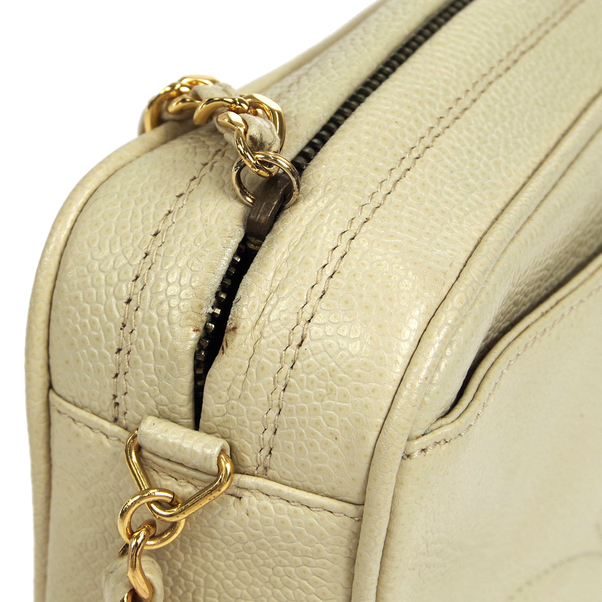 CHANEL 1994-1996 Triple CC Camera Bag Small Ivory Caviar