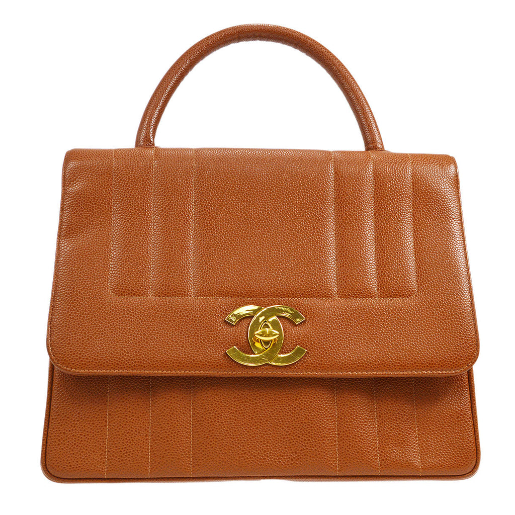 CHANEL 1994-1996 Vertical Border Flap Handbag Brown Caviar