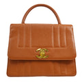 CHANEL 1994-1996 Vertical Border Flap Handbag Brown Caviar
