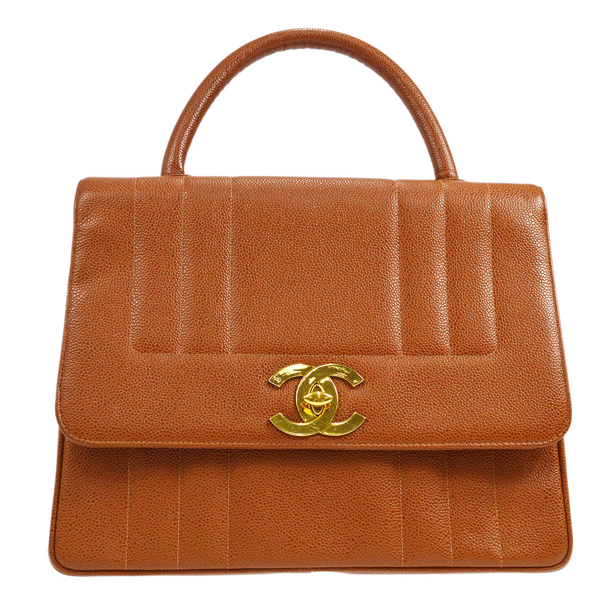 CHANEL 1994-1996 Vertical Border Flap Handbag Brown Caviar