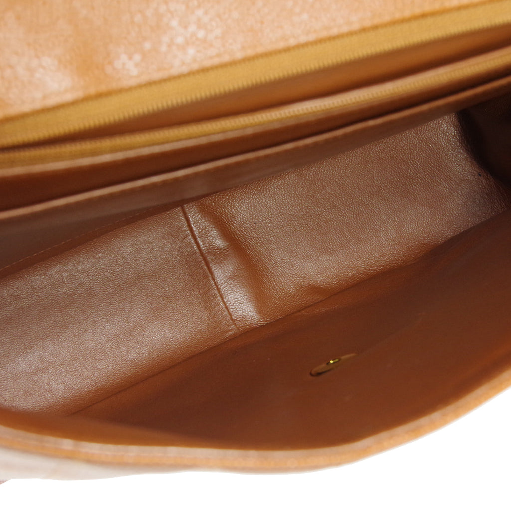 CHANEL 1994-1996 Vertical Border Flap Handbag Brown Caviar