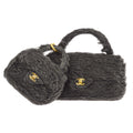 CHANEL * 1991-1994 Classic Flap Handbag Set Black Fur